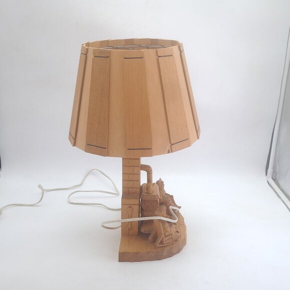 Folk Art Carved Lamp by Amede Godro Quebecois Art - Picture 6 of 11